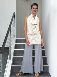 caraucci convertible cream draped shrug that converts into a cowl neck backless tunic #color_cream