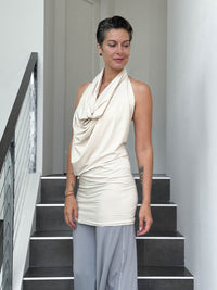 caraucci convertible cream draped shrug that converts into a cowl neck backless tunic #color_cream