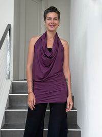 caraucci convertible purple draped shrug that converts into a cowl neck backless tunic #color_jam