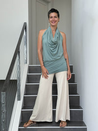 caraucci convertible moss green draped shrug that converts into a cowl neck backless tunic #color_moss