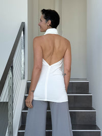 caraucci convertible white draped shrug that converts into a cowl neck backless tunic #color_off-white