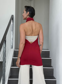 caraucci convertible red draped shrug that converts into a cowl neck backless tunic #color_red
