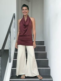 caraucci convertible maroon draped shrug that converts into a cowl neck backless tunic #color_wine