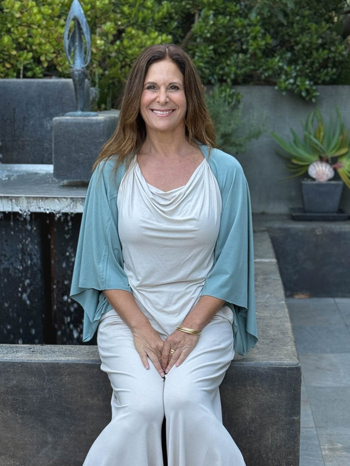 caraucci convertible moss green draped shrug that converts into a cowl neck backless tunic #color_moss
