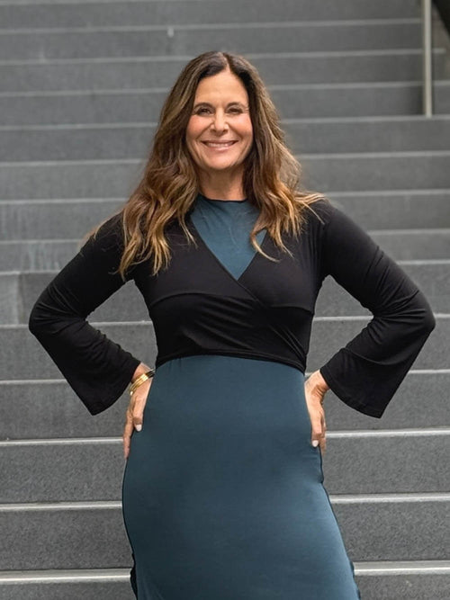 caraucci women's rayon jersey black long sleeve wrap ballet shrug #color_black