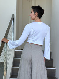 caraucci women's plant-based rayon jersey white wrap shrug can also be worn as a top #color_white