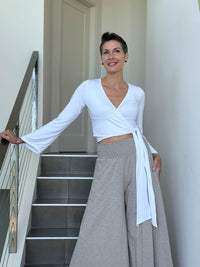 caraucci women's plant-based rayon jersey white wrap shrug can also be worn as a top #color_white