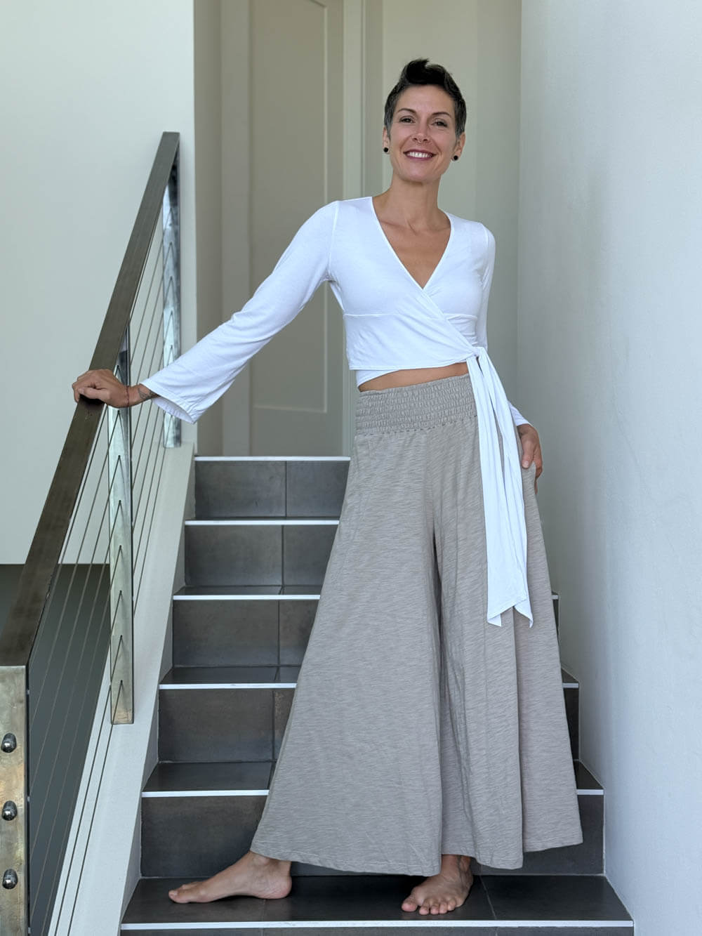 caraucci women's plant-based rayon jersey white wrap shrug can also be worn as a top #color_white