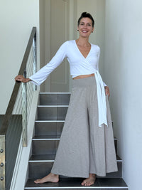 caraucci women's plant-based rayon jersey white wrap shrug can also be worn as a top #color_white