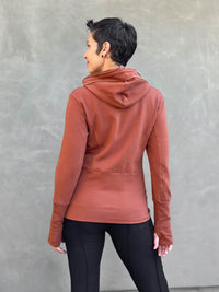 caraucci women's bamboo fleece orange zipper hoodie jacket with 2 front pockets #color_copper