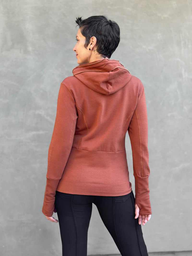 caraucci women's bamboo fleece orange zipper hoodie jacket with 2 front pockets #color_copper