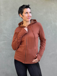 caraucci women's bamboo fleece orange zipper hoodie jacket with 2 front pockets #color_copper