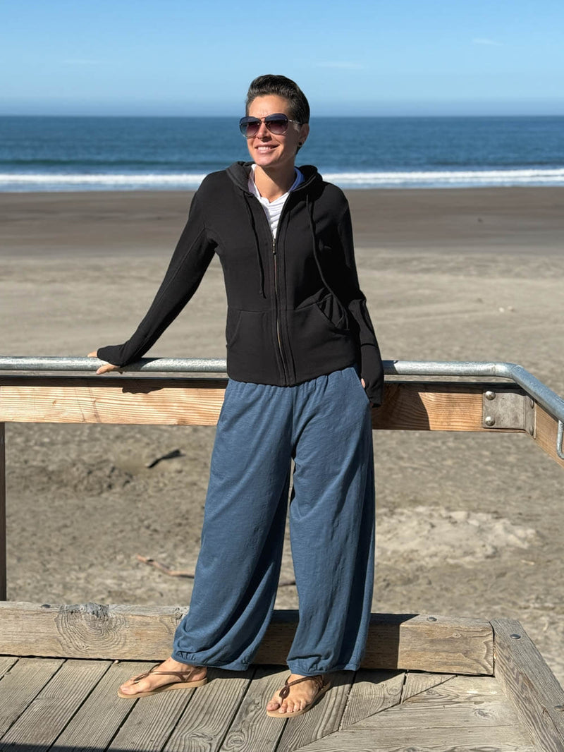 caraucci women's black bamboo fleece zipper hoodie jacket with 2 front pockets #color_black