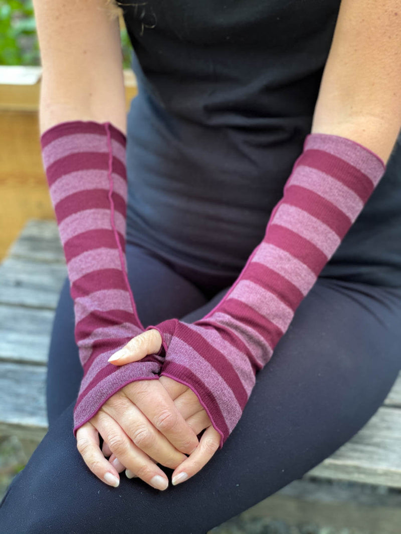 Color Striped Cozy Fingerless Gloves, Women's Eco-Friendly Accessories