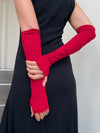 women's plant based rayon jersey stretchy opera length red textured fingerless gloves #color_red