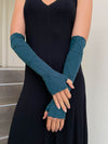 women's plant based rayon jersey stretchy opera length teal blue textured fingerless gloves #color_teal