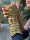 women's plant based rayon jersey stretchy brass textured fingerless gloves #color_brass