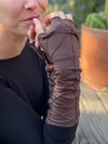 women's plant based rayon jersey stretchy brown textured fingerless gloves #color_brown