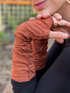 women's plant based rayon jersey stretchy copper color textured fingerless gloves #color_copper