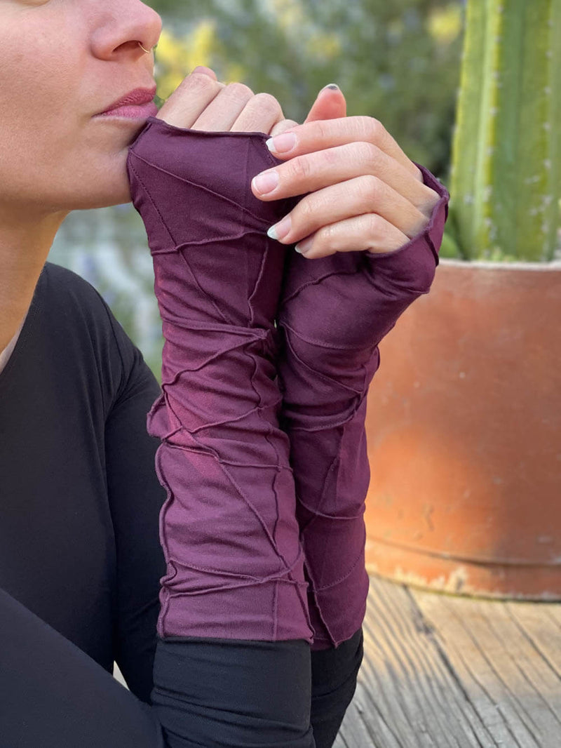 women's plant based rayon jersey stretchy purple textured fingerless gloves #color_jam