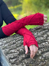 women's plant based rayon jersey stretchy red textured fingerless gloves #color_red