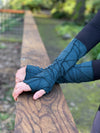 women's plant based rayon jersey stretchy teal blue textured fingerless gloves #color_teal