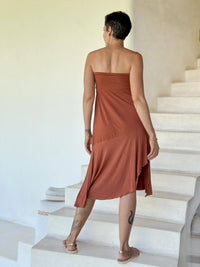 caraucci plant-based stretchy jersey pull-on convertible orange asymmetrical midi skirt #color_copper