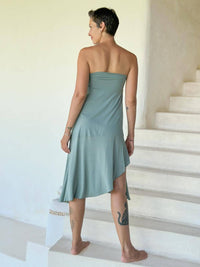 caraucci plant-based stretchy jersey pull-on convertible sage green asymmetrical midi skirt #color_moss