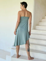 caraucci plant-based stretchy jersey pull-on convertible sage green asymmetrical midi skirt #color_moss