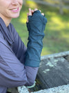 caraucci bamboo cotton fleece textured teal blue fingerless gloves #color_teal