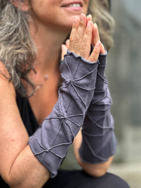 caraucci bamboo cotton fleece textured steel grey fingerless gloves #color_steel