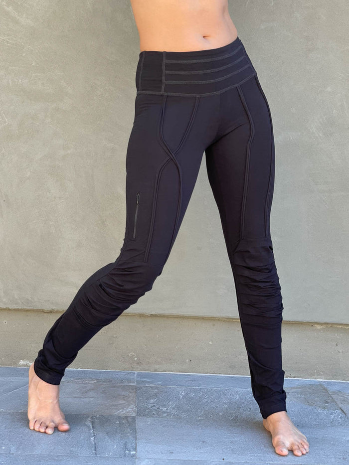 women's bamboo spandex pants with raised stitch details and 2 zipper pockets #color_black