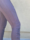 women's steel grey bamboo spandex pants with raised stitch details and 2 zipper pockets #color_steel