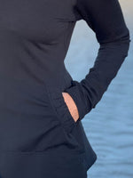 caraucci women's black bamboo cotton fleece pullover with kangaroo pocket #color_black