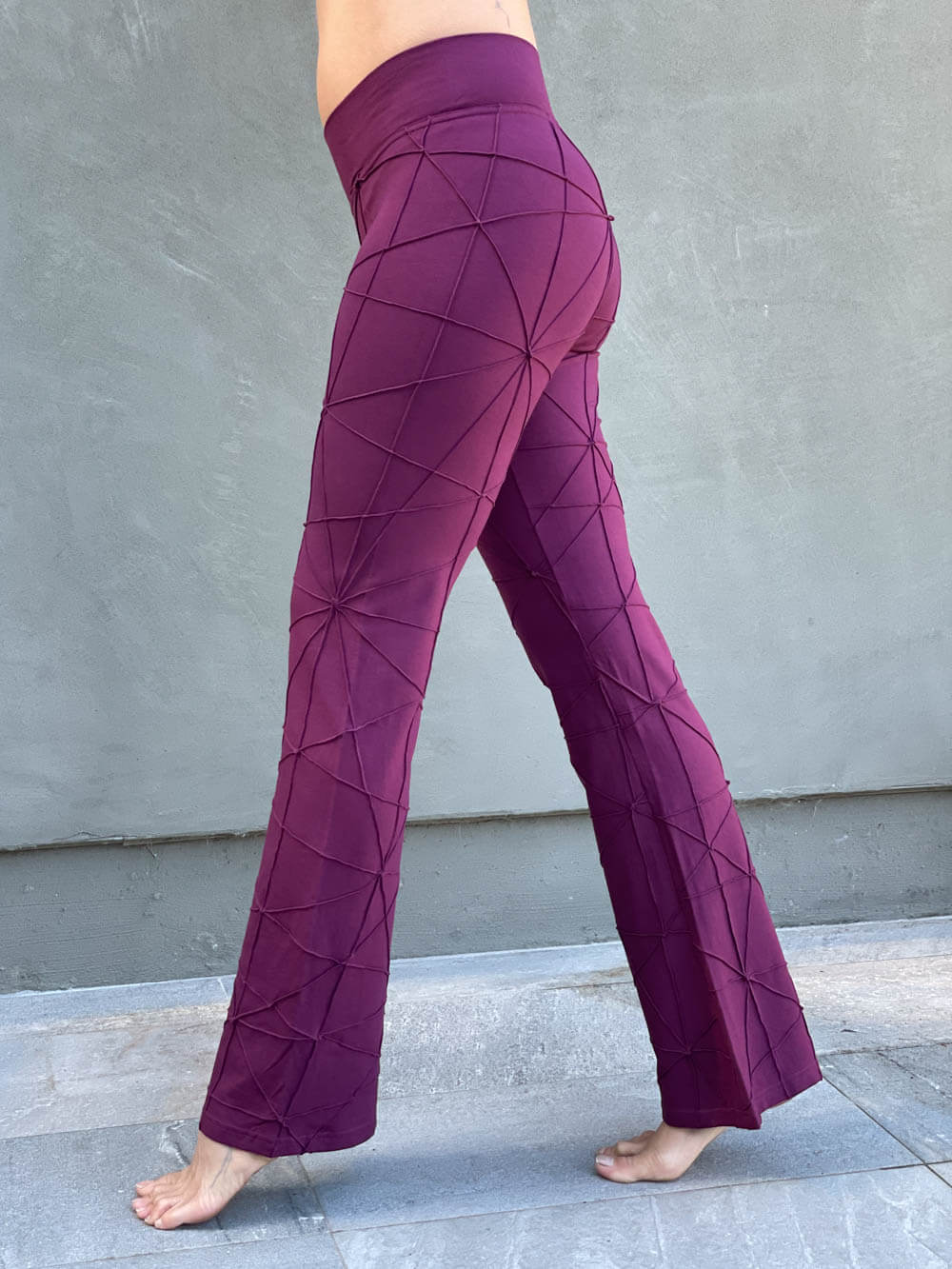 caraucci women's teal textured bamboo purple jam boot cut pants #color_jam