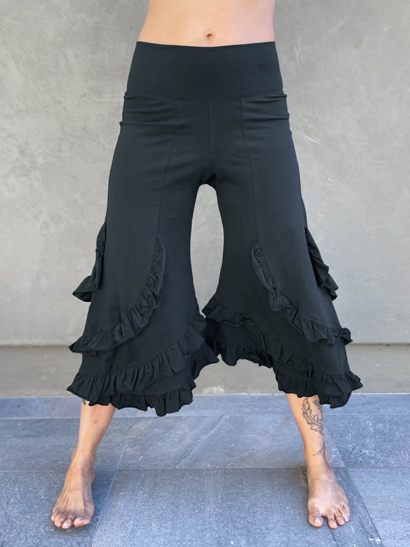 caraucci women's cotton lycra stretchy black ruffle bloomer pants #color_black