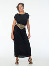 women's plant based lightweight black travel dress with side slits and elastic waist #color_black