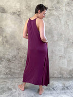 caraucci lightweight loose fit purple high neck maxi dress #color_jam