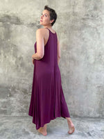 caraucci lightweight loose fit purple high neck maxi dress #color_jam