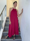 caraucci lightweight loose fit red high neck maxi dress #color_scarlet