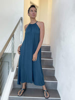 caraucci lightweight loose fit teal blue high neck maxi dress #color_teal