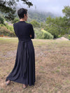 womens long sleeve vneck wrap style black maxi dress #color_black