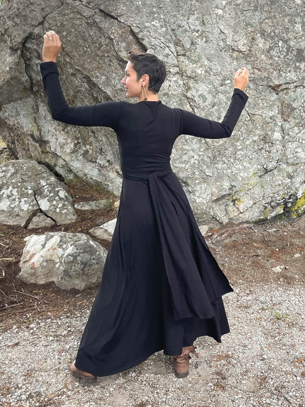 womens long sleeve vneck wrap style black maxi dress #color_black