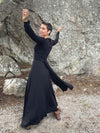womens long sleeve vneck wrap style black maxi dress #color_black