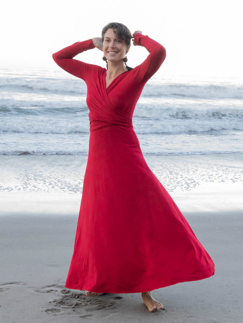 Stretchy Long Sleeve Wrap Style Maxi Dress, Women's Long Sleeve Jersey  Dress
