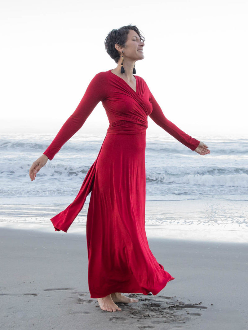 Red long sleeve wrap maxi dress Clearance