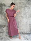 women's plant based lightweight dusty rose travel dress with side slits and elastic waist #color_mangosteen