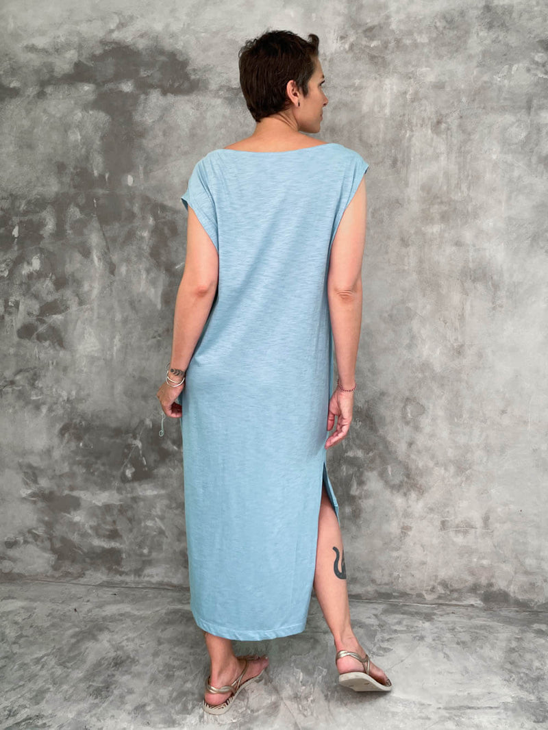 caraucci cotton pocket dress #color_aqua