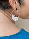 white brass fern leave half hoop earrings #material_white-brass