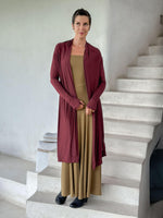 women's plant-based rayon jersey versatile maroon long sleeve convertible wrap jacket with thumbholes that can be worn 2 ways #color_wine